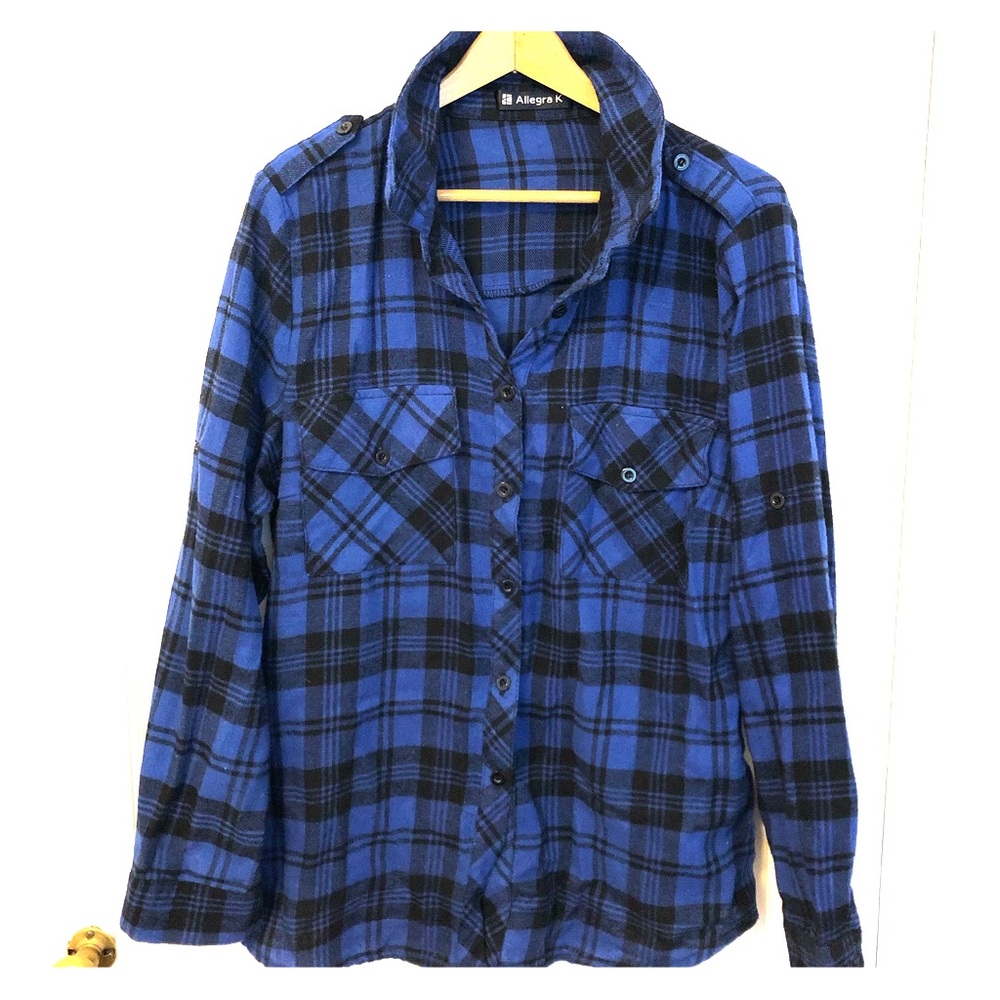 Blue Allegra K Plaid Button Down 💙